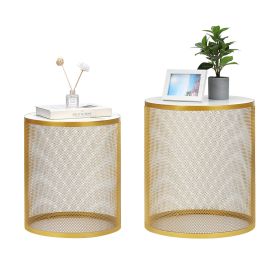 Metal Round End / Side Tables Nesting Nightstands Set of 2 Waterproof Coffee Tea Table For Indoor Home Living Room Bed Room