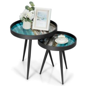 Living Room Set of 2PCS Modern Classic Yet Simper Nesting End Coffee Tables (Color: Black)