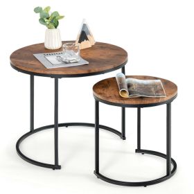 Living Room Set of 2PCS Modern Classic Yet Simper Nesting End Coffee Tables (Color: Brown A)